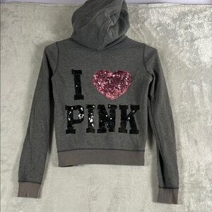 Pink by Victoria’s Secret full zip sequin heart track hoodie size small